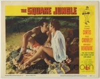 2j0389 SQUARE JUNGLE signed LC #7 '56 by Tony Curtis, who's about to kiss Pat Crowley on the beach!