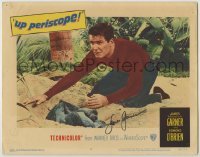 2j0410 UP PERISCOPE signed LC #3 '59 by James Garner, who's burying his uniform in sand on beach!