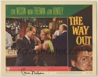 2j0413 WAY OUT signed LC #8 '56 by Gene Nelson, who's flirting with sexy Mona Freeman at bar!