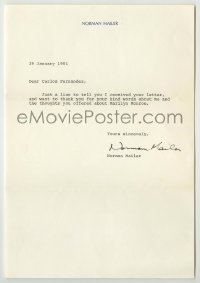 2j0038 NORMAN MAILER signed letter '81 thanking man for his thoughts about Marilyn Monroe!