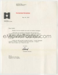 2j0024 CHARLTON HESTON signed 9x11 letter '79 sad Mallery has to leave the AFI board of directors!