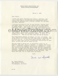 2j0018 FRANK CAPRA signed 9x11 letter '81 praising David Mallery's letter about the freed hostages!
