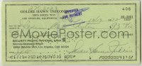 2j0063 GOLDIE HAWN signed 3x6 canceled check '72 paying $93.72 to an arts center w/her married name!