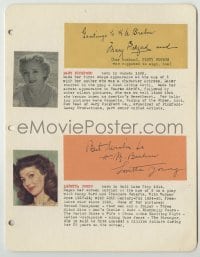 2j0083 MARY PICKFORD/LORETTA YOUNG signed 9x11 scrapbook page '40s two great actresses!