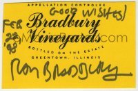 2j0104 RAY BRADBURY signed 3x4 wine label '98 can be framed & displayed with a repro still!