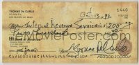 2j0069 YVONNE DE CARLO signed 3x6 canceled check '92 she paid $200 to the IRS for her monthly taxes!