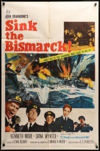 2j0158 SINK THE BISMARCK signed 1sh '60 by Dana Wynter, great World War II battleship art!