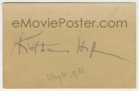 2j0774 KATHARINE HEPBURN signed 2x3 cut index card '36 it can be framed & displayed with a still!