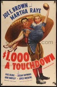 2p001 $1,000 A TOUCHDOWN style A 1sh '39 art of Joe E. Brown & Martha Raye by giant football!