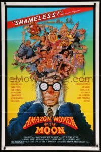 2p038 AMAZON WOMEN ON THE MOON 1sh '87 Joe Dante, cool wacky artwork of cast by William Stout!
