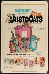 2p048 ARISTOCATS 1sh '71 Walt Disney feline jazz musical cartoon, great colorful image!