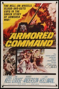 2p049 ARMORED COMMAND 1sh '61 Burt Reynolds' first movie, great art of tank on battlefield!