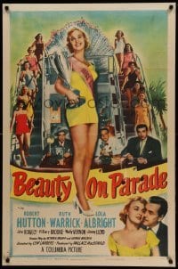 2p077 BEAUTY ON PARADE 1sh '50 Robert Hutton, Ruth Warrick, sexy Lola Albright is Miss U.S.A.!