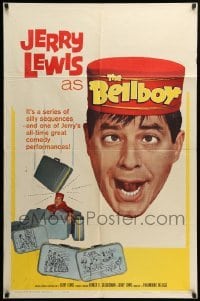 2p082 BELLBOY 1sh '60 wacky artwork of Jerry Lewis carrying luggage!