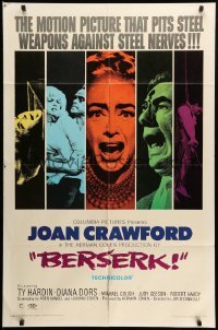 2p085 BERSERK 1sh '67 crazy Joan Crawford, sexy Diana Dors, pits steel weapons vs steel nerves!