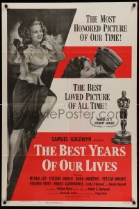 2p089 BEST YEARS OF OUR LIVES style A 1sh R54 Dana Andrews hugs Teresa Wright, sexy Virginia Mayo!