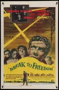 2p129 BREAK TO FREEDOM 1sh '55 Anthony Steel, Jack Warner, World War II prison escape!