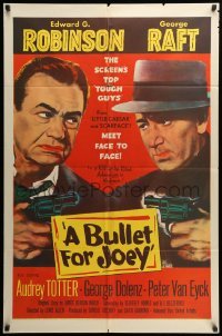 2p138 BULLET FOR JOEY 1sh '55 George Raft & Edward G. Robinson pointing guns at each other!
