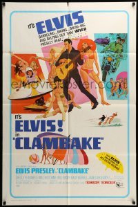 2p165 CLAMBAKE 1sh '67 McGinnis art of Elvis Presley in speed boat w/sexy babes, rock & roll!