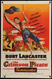 2p190 CRIMSON PIRATE 1sh '52 great image of barechested Burt Lancaster swinging on rope!