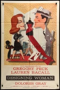 2p203 DESIGNING WOMAN style B 1sh '57 best art of Gregory Peck & Lauren Bacall by Jacques Kapralik!