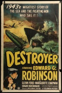 2p207 DESTROYER style B 1sh '43 Navy sailor Edward G. Robinson in WWII, art of crashing ships!