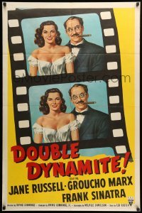 2p217 DOUBLE DYNAMITE 1sh '52 great artwork of Groucho Marx & sexy Jane Russell on film strip!