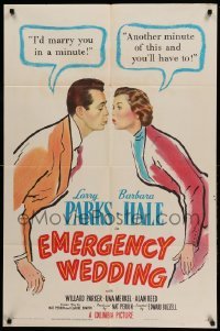 2p236 EMERGENCY WEDDING 1sh '50 Larry Parks would marry Barbara Hale in a minute!