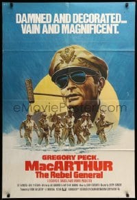 2p532 MacARTHUR English 1sh '77 daring, brilliant, stubborn WWII Rebel General Gregory Peck!