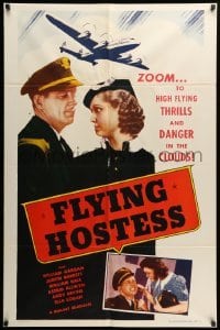 2p276 FLYING HOSTESS 1sh R54 images of William Gargan and sexy Judith Barrett and art of airplane!