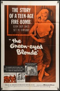 2p323 GREEN-EYED BLONDE 1sh '57 sexy smoking bad girl Susan Oliver in tight sweater & jeans!