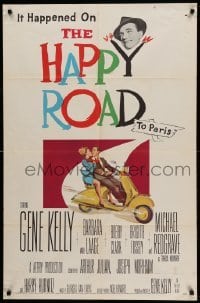2p336 HAPPY ROAD 1sh '57 Gene Kelly directs & stars w/pretty Barbara Laage on Vespa!