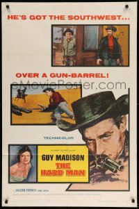 2p337 HARD MAN 1sh '57 art of Guy Madison with revolver, Valerie French!