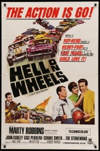 2p344 HELL ON WHEELS 1sh '67 cool vintage NASCAR stock car art, Marty Robbins sings & races!