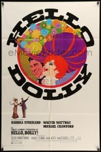 2p345 HELLO DOLLY 1sh '69 Richard Amsel artwork of Barbra Streisand & Walter Matthau!