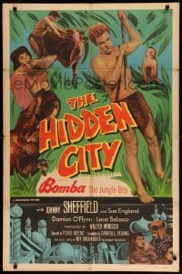 2p356 HIDDEN CITY 1sh '50 great images of Johnny Sheffield as Bomba the Jungle Boy!