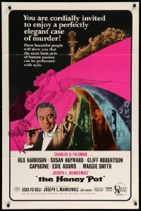2p367 HONEY POT style C 1sh '67 cool colorful art of Rex Harrison & Susan Hayward!