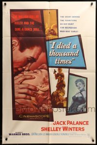 2p389 I DIED A THOUSAND TIMES 1sh '55 artwork of Jack Palance & sexy Shelley Winters!