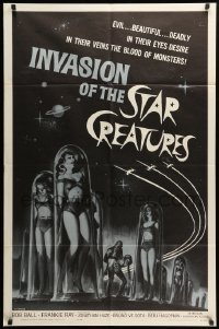 2p411 INVASION OF THE STAR CREATURES 1sh '62 evil, beautiful, in their veins blood of monsters!