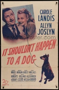 2p416 IT SHOULDN'T HAPPEN TO A DOG 1sh '46 c/u of Carole Landis & Allyn Joslyn with Doberman!