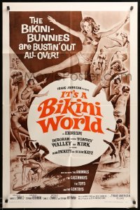 2p417 IT'S A BIKINI WORLD 1sh '67 Tommy Kirk, hot Deborah Walley, cool art of surfers & sexy girls