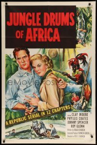 2p440 JUNGLE DRUMS OF AFRICA 1sh '52 Clayton Moore with gun & Phyllis Coates, Republic serial!