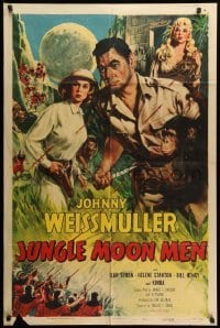 2p441 JUNGLE MOON MEN 1sh '55 Johnny Weissmuller as himself with Jean Byron & Kimba the chimp!