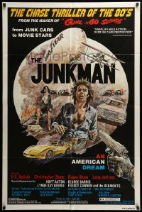 2p442 JUNKMAN 1sh '82 junk cars to movie stars, over 150 cars destroyed, cool art by Jensen!