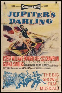 2p443 JUPITER'S DARLING 1sh '55 great art of sexy Esther Williams & Howard Keel on chariot!