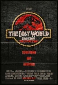 2p444 JURASSIC PARK 2 advance 1sh '97 Steven Spielberg, classic logo with T-Rex over red background
