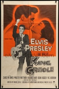 2p453 KING CREOLE 1sh '58 great image of Elvis Presley with guitar & sexy Carolyn Jones!