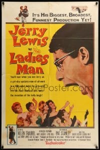 2p458 LADIES MAN 1sh '61 girl-shy upstairs-man-of-all-work Jerry Lewis screwball comedy!