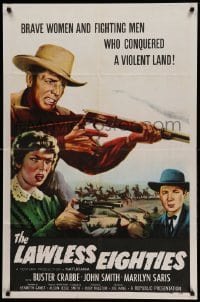 2p472 LAWLESS EIGHTIES 1sh '57 Buster Crabbe, Marilyn Saris, cool western action art!
