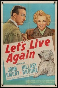2p482 LET'S LIVE AGAIN 1sh '48 stone litho of John Emery, Hillary Brooke & cool shaggy dog!